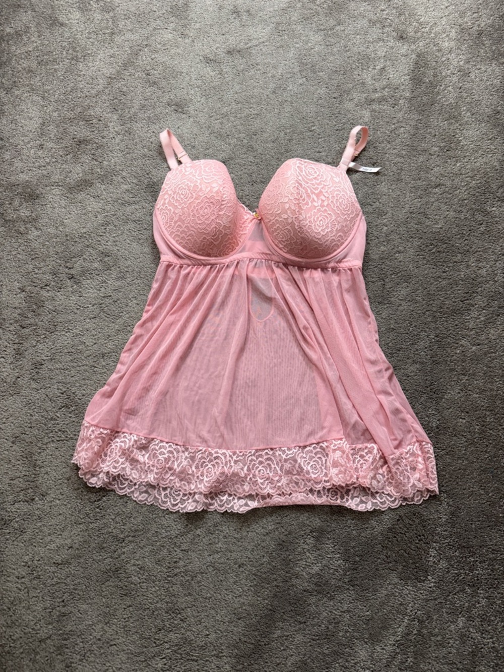 Daisy Fuentes Lace Babydoll Lingerie SIZE 2X Pink Underwire Adjustable Straps